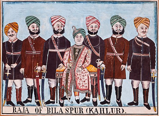 Raja Bijai Chand with Rajput chiefs. Mandawa-Haveli 320-Maharajahs' room-20131007.jpg