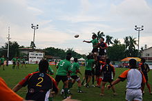 A rugby union match between the national teams of the Philippines vs Iran (A lineout) Manila 024 (3709699819).jpg