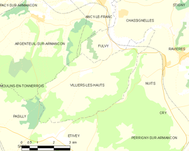 Mapa obce Villiers-les-Hauts