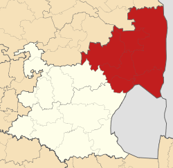Kaart van Suid-Afrika wat Ehlanzeni in Mpumalanga aandui