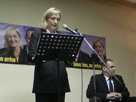 Marine Le Pen and Steeve Briois holding a press conference at Hénin-Beaumont, Pas-de-Calais, for the launch of the 2008 municipal election