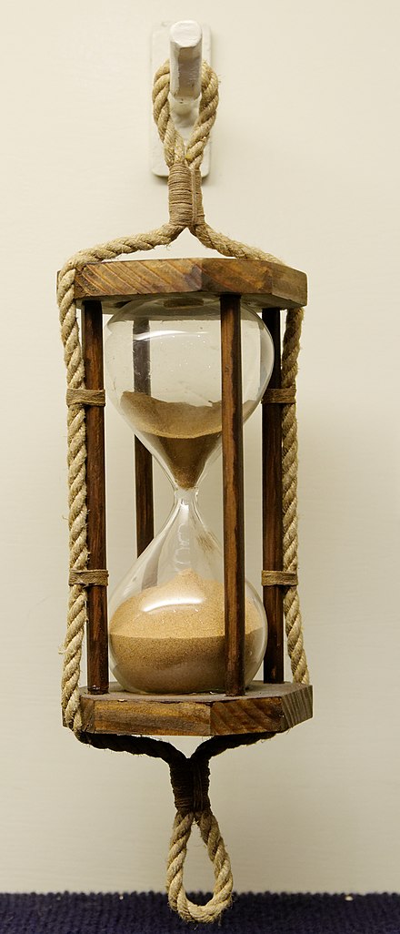 A marine sandglass. It is related to the hourglass, nowadays often used symbolically to represent the concept of time.