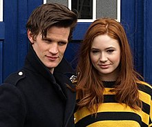 Karen Gillan (pictured in 2010 with the eleventh Doctor, Matt Smith) played the Doctor's companion Amy Pond. Matt Smith and Karen Gillan at Salford (cropped).jpg