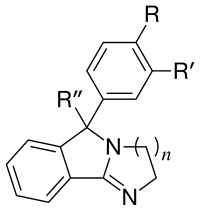 Possible substitutions of the Mazindol molecular structure. Mazindol analogs 2.svg