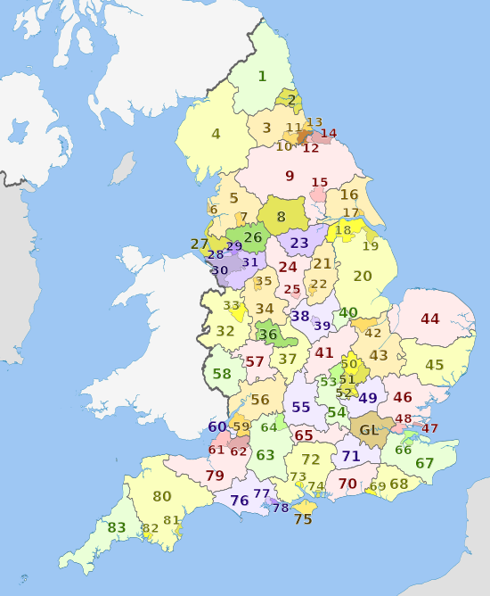 Metropolitan und Non-Metropolitan Counties von England 2009 (nummeriert).svg