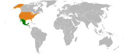 Mapa que indica ubicaciones de México y EE. UU.