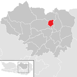 Localização do município de Micheldorf no distrito de Sankt Veit an der Glan (mapa clicável)
