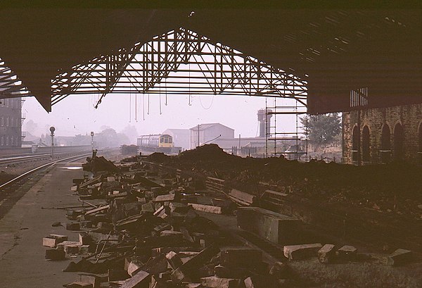Overall roof being demolished, October 1977