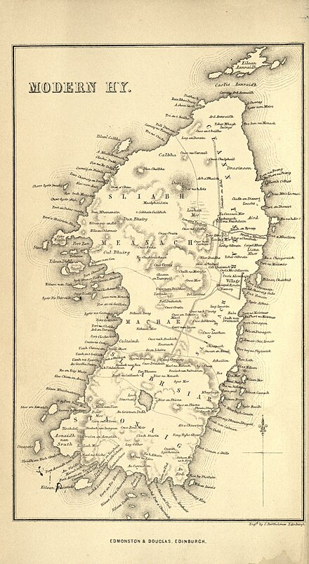 Map of 1874, with subdivisions:*Ceann Tsear *Sliabh Meanach *Machar *Sliginach *Sliabh Siar *Staonaig