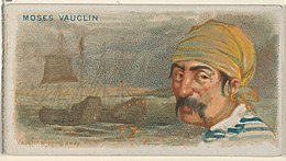 Moïse Vauquelin escapando, de la serie principal de Piratas de España para cigarrillos Allen & Ginter (c. 1888)