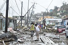 Damage in Roseau caused by Hurricane Maria in 2017