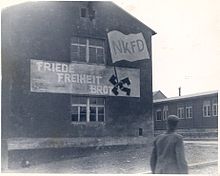 NKFD headquarters in 1943-45, promising Friede, Freiheit, Brot
("Peace, Freedom and Bread," a callback to Lenin's slogan of "peace, land, and bread") NKFD.jpg