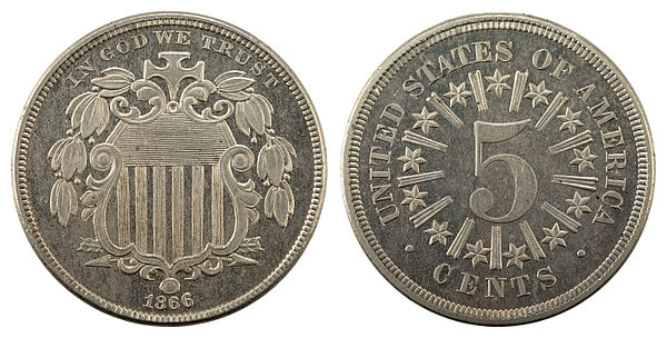 NNC-US-1866-5C-Shield Nickel (rays)