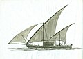 Naalu battheli, a Maldive fishing sailboat transformed into a temporary trading boat.