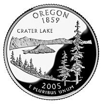 Oregon State Quarter, showing Crater Lake