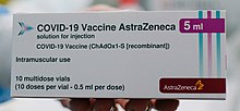 A packet of AstraZeneca COVID-19 vaccine vials Oxford AstraZeneca COVID-19 vaccine (2021) I (cropped).jpg