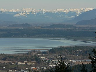 The south portion of Padilla Bay with March Point (foreground) and the Skagit River Valley in the distance Padilla Bay 32025.JPG