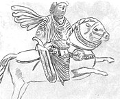 Πάρθος ιππέας που φέρει μεγάλο ακινάκη στη δεξιά πλευρά του σε ανάγλυφο της Παλμύρας.