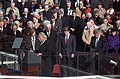 Photograph of President William Jefferson Clinton And Vice President Al Gore Praying with Reverend Billy Graham During the Presidential Inauguration Ceremony - NARA - 77415367.jpg