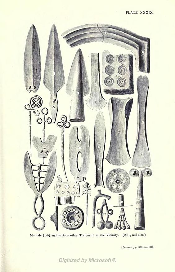 Montale (1-6) and various other Terremare in the Vicinity. (All ½ real size.) [Between pp. 328 and 329.