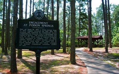 Entrance to the Poison Springs Battleground State Park, a U.S. National Historic Landmark