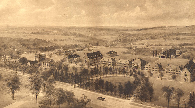 Architectural rendering and facilities plan of Pomfret School c. 1906