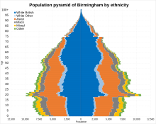 Population pyramid of Birmingham by ethnicity in 2021 Population pyramid of Birmingham by ethnicity in 2021.svg