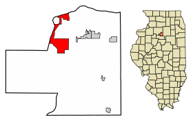 Putnam County Illinois Incorporated and Unincorporated areas Hennepin Highlighted.svg