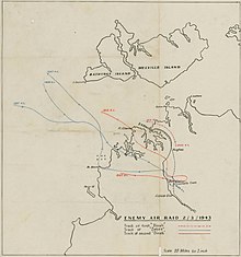 No 1 (Fighter) Wing radar tracks for the 2 March 1943 raid against Coomalie, N.T. (From Australian Archives File A11231, 5/70/INT) Raid 52.jpg