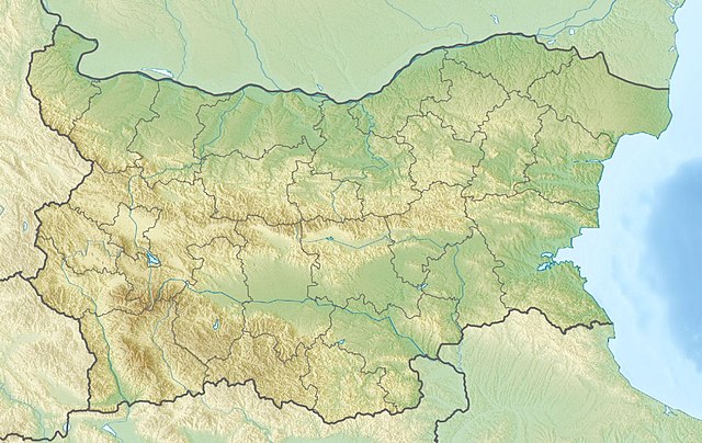 Mapa konturowa Bułgarii, po prawej nieco u góry znajduje się punkt z opisem „miejsce bitwy”