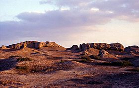 Ruins of mudbrick buildings on the northern mound of Buto-Desouk.jpg