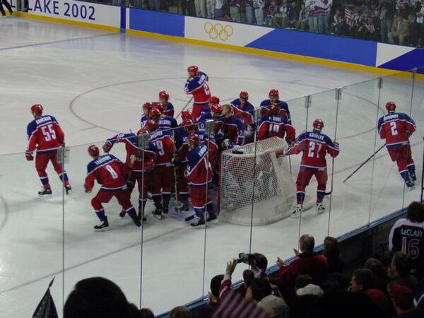 The bronze medal-winning Russian team at the 2002 Winter Olympics