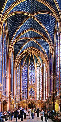 Sainte-Chapelle, the masterpiece of flamboyant Gothic architecture, consecrated in 1248. Sainte Chapelle - Upper level 1.jpg
