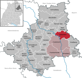 Poziția Satteldorf pe harta districtului Schwäbisch Hall