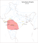 Mappa a'n Emperoureth Satavahana ow tiskwedhes tylleryow Amaravathi (le may oberas Nāgārjuna) ha Vidharbha mayth o genys