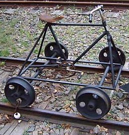 Pedaled four-wheel rail-cycle draisine