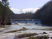 View of the Scoby Dam at Scoby Dam Park. Scobey Power Plant and Dam 1.jpg