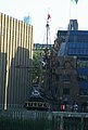 A rear view of the Golden Hind from across the river Thames