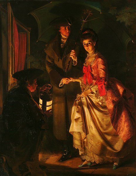 Jerry Barrett's 1860 portrayal of Sheridan helping Elizabeth escape from her father's house.