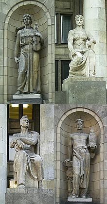 Socialist-realist allegories surrounding the Palace of Culture and Science, Poland. Socrealizm.jpeg