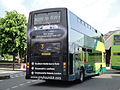 The rear of Southern Vectis 190 Chale Bay (HW52 EPK), a Volvo B7TL/Plaxton President in Orchard Street, Newport, Isle of Wight on route 3. It has recently been repainted to feature an advert for the IOW to SW1 promotion with Hovertravel and Greyhound.