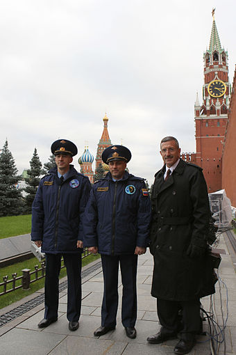 The Soyuz TMA-22 crew members conduct their ceremonial tour of Red Square on 24 October 2011.