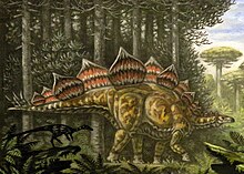 Coelurus (lower left) and Stegosaurus in environment Stegosaurus and Coelurus.jpg