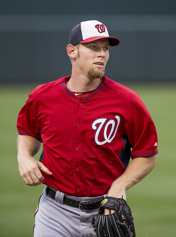 Winning pitcher Stephen Strasburg