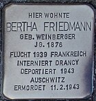 Stolperstein für Bertha Friedmann