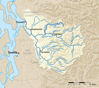 The Sultan River (highlighted) on a map of the catchment area of ​​the Snohomish River
