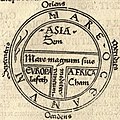 Vereinfachte Grafik aus dem Mittelalter, mit drei Kontinenten