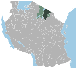 Location of the Monduli district in Tanzania