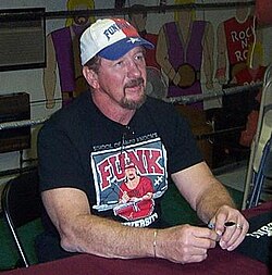 Terry Funk defeated Raven for the ECW World Heavyweight Championship in the main event of Barely Legal. Terry Funk.jpg