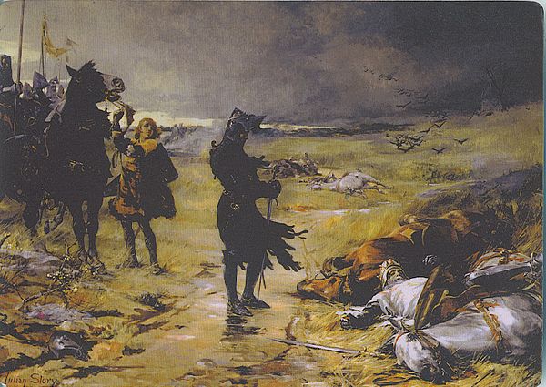 The Black Prince at Crécy by Julian Russell Story, 1888, shows the prince contemplating his slain opponent, King John of Bohemia. Telfair Museums, Sav